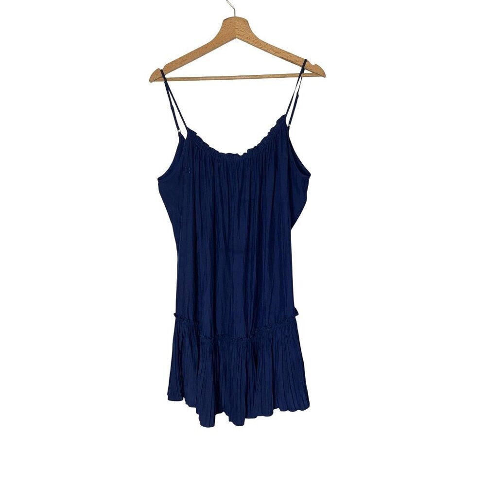 RAMMY BROOK Silk Navy Blue Sleeveless Ruffle Hem Mini Dress Women Medium